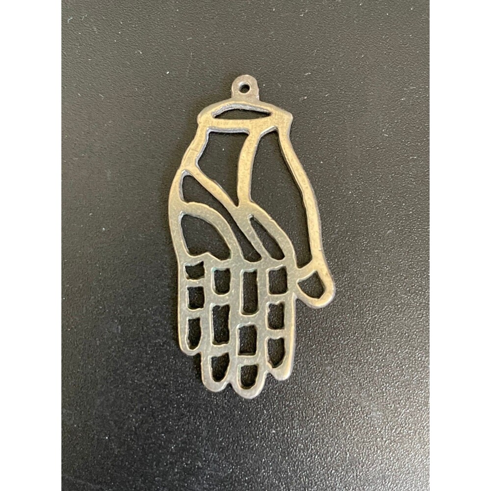 Vintage Pewter Artisan Signed Hamsa Amulet Hand Pendant Charm